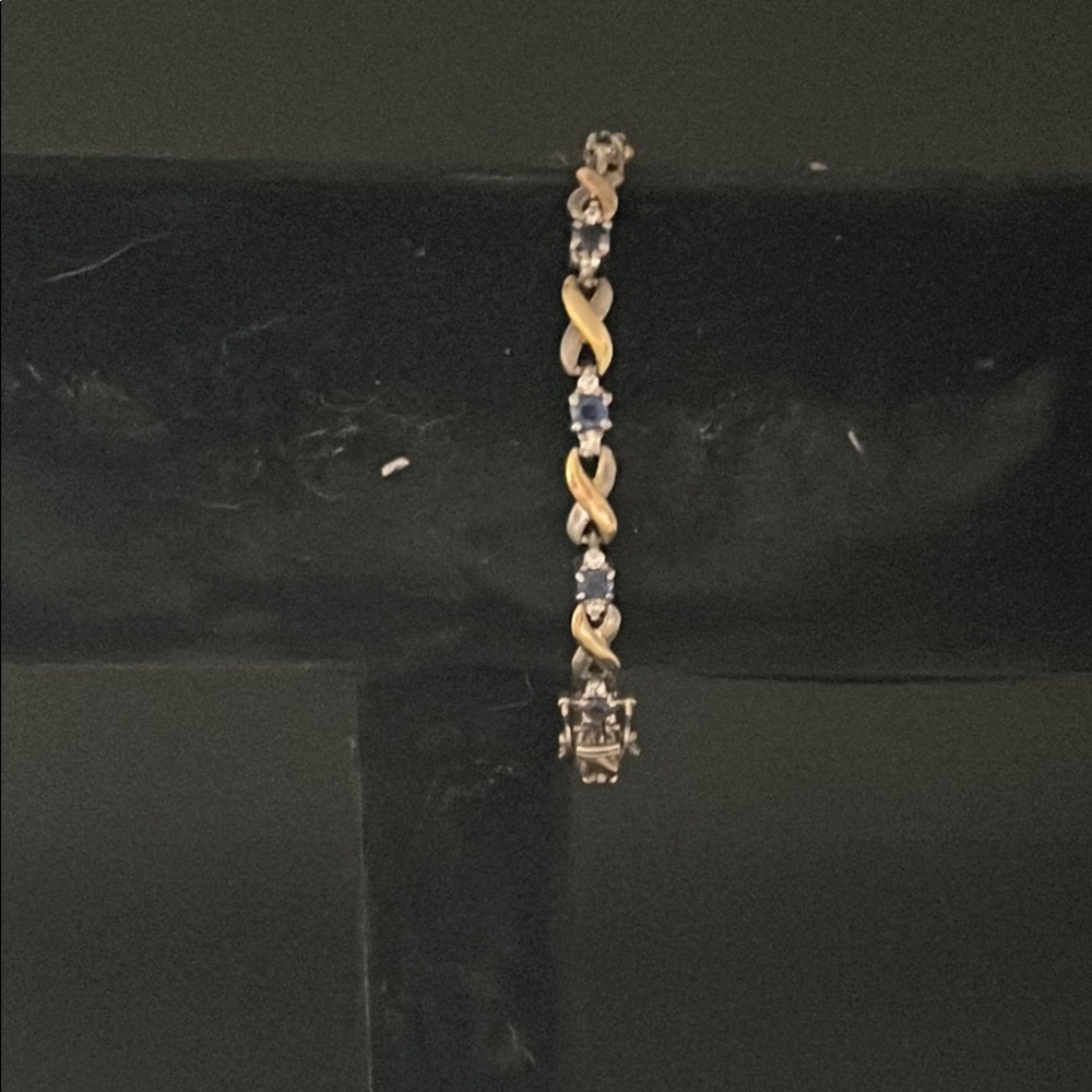 Elegant Silver and Gold Bracelet with Sapphire and Diamond Accents